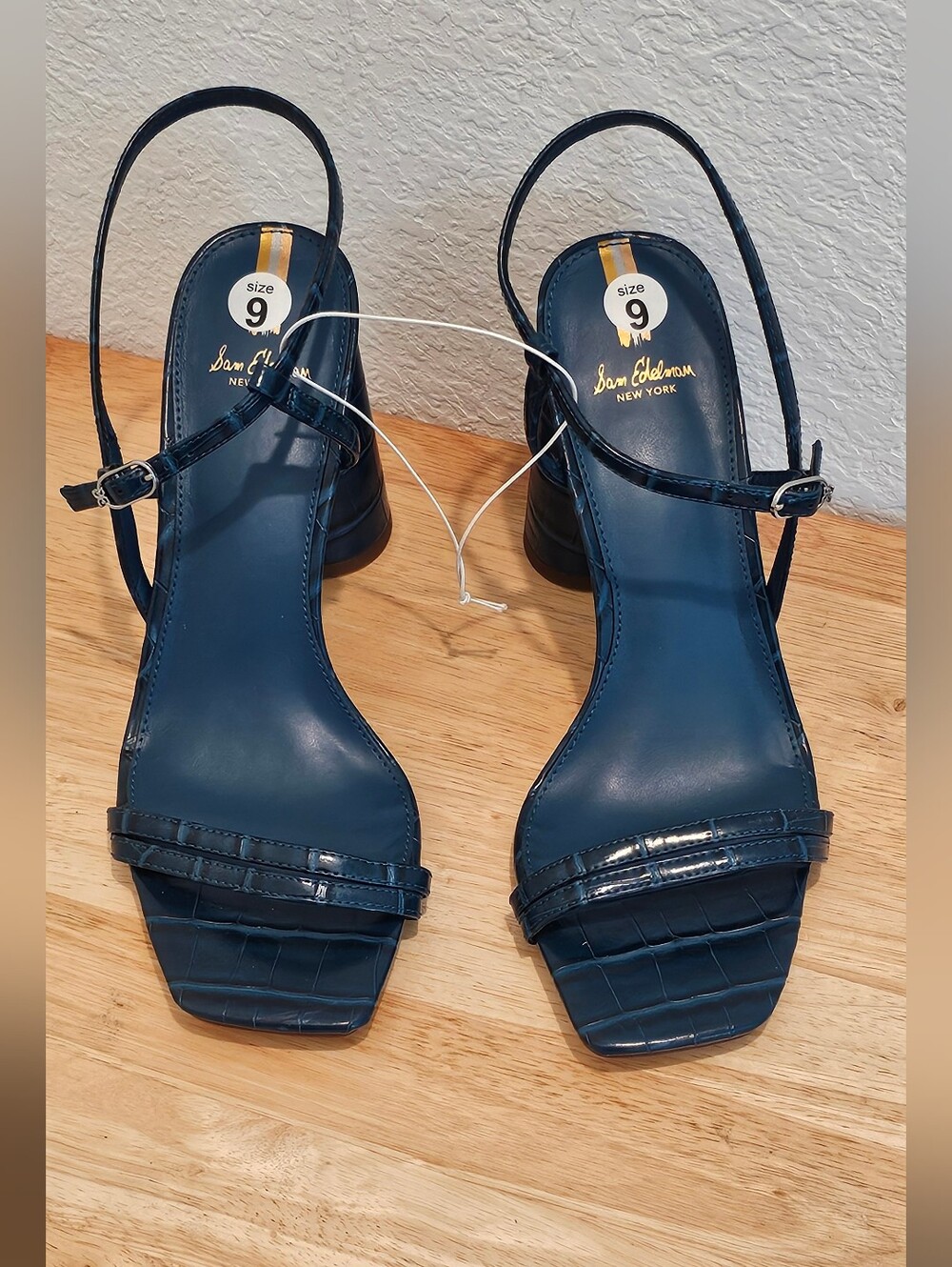 Sam Edelman Kit Indigo Croc-Embossed Block Heel Sandals NWOB Size 9